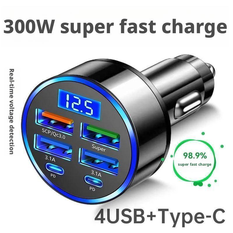 Usb C Power Adapter - Ładowarka samochodowa 300W PD, 6 portów,