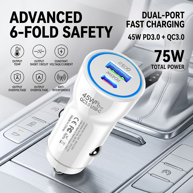 Usb C Power Adapter - Szybka ładowarka samochodowa 45W z dwoma